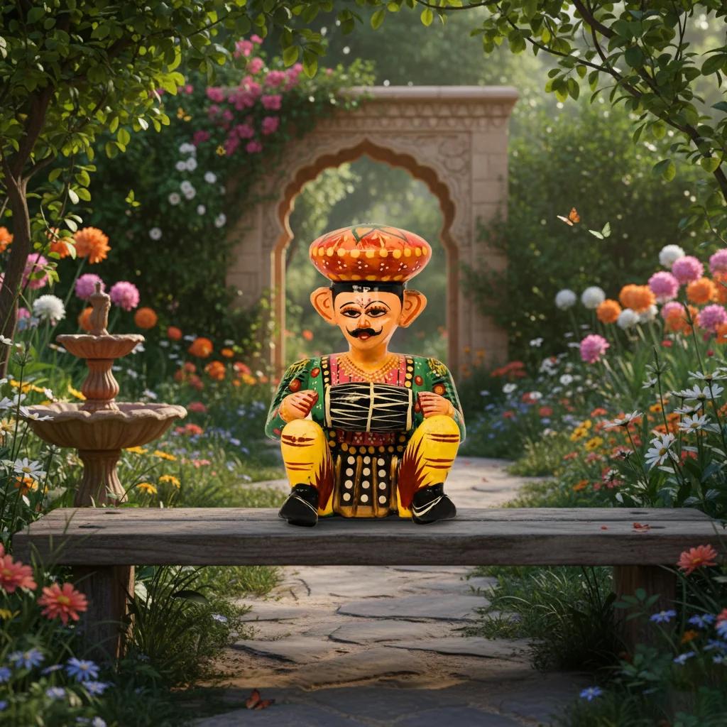 VPH Gift Store Kondapalli Wooden Jaipur Musician Bawla Multi Colour Handcrafted Set of 6 Decor