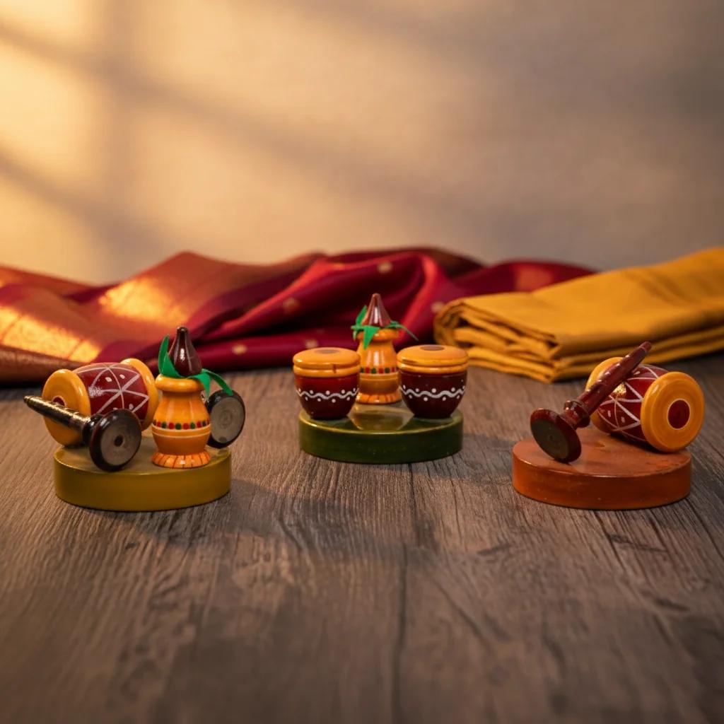 VPH Gift Store Wooden Sannai Pelli Melam Kondapalli Handcrafted Musical Set for Home