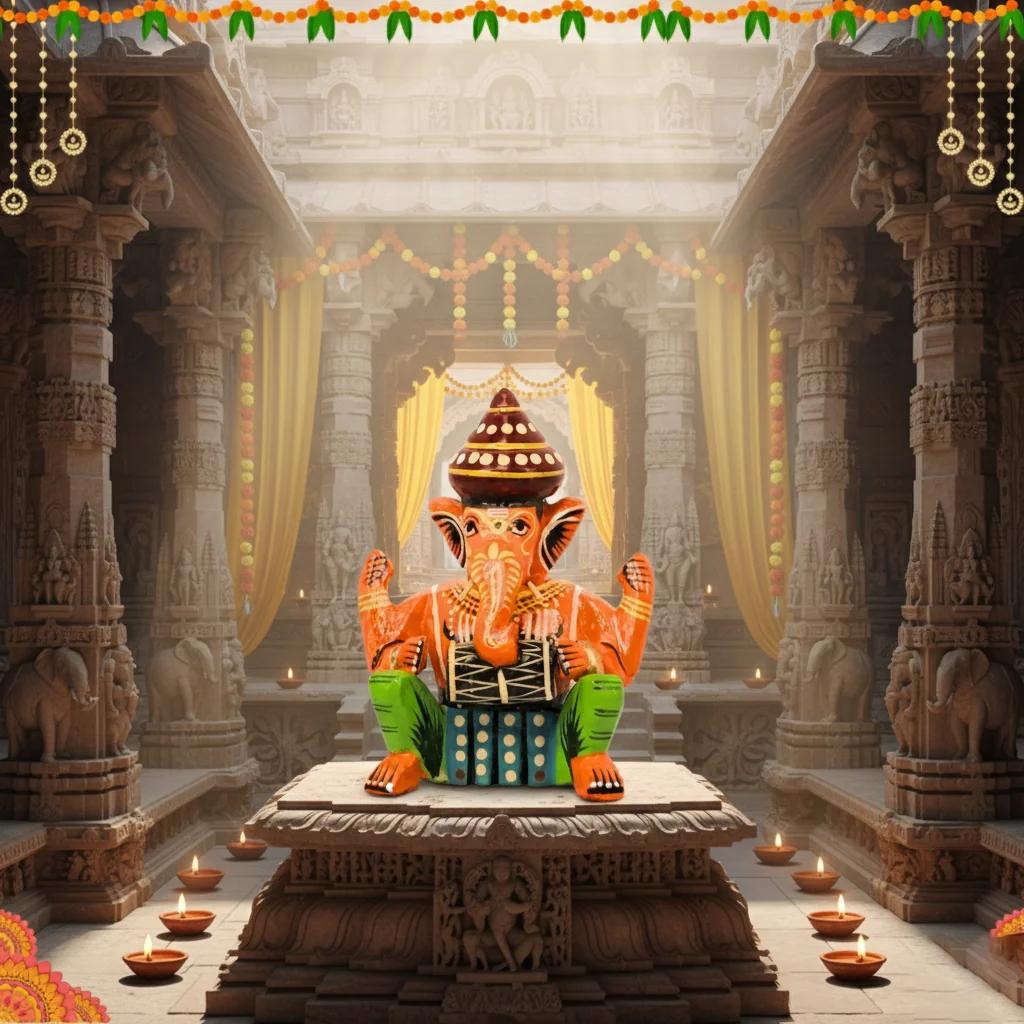 MH Decors Handcrafted Kondapalli Wooden Ganesha Musician Doll Set of 6 for Home Display