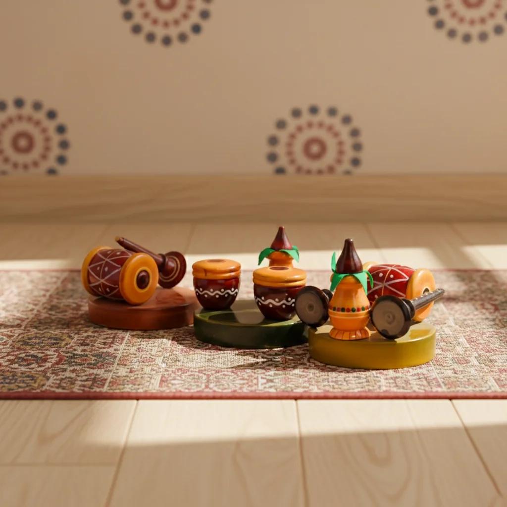 MH Decors Wooden Sannai Pelli Melam Musical Set Kondapalli Handmade Decorative Figurine