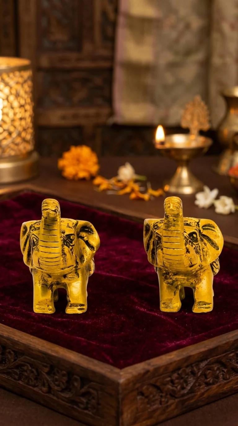 MH Decors Brass Handcrafted Blessing Elephant Figurines for Home Decor