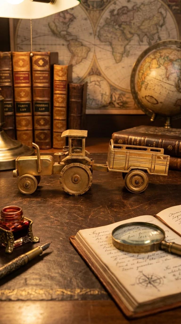 MH Decors Decorative Brass Tractor Statue with Carrier for Office and Living Room