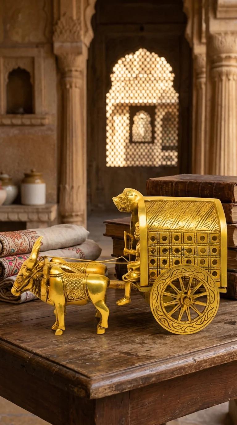 MH Decors Brass Traditional Bullock Cart Figurine for Desk and Home Display