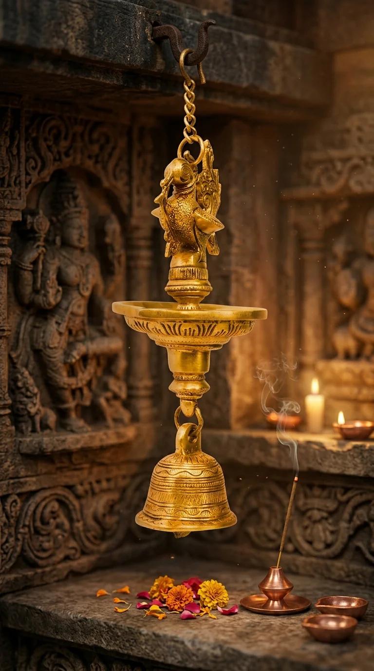 MH Decors Elegant Brass Peacock Wall Hanging Diya with Bell for Home and Office