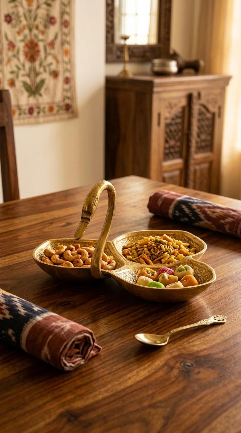 MH Decors Elegant Brass Swan Shaped Leaf Bowl for Home Decor and Gift Item