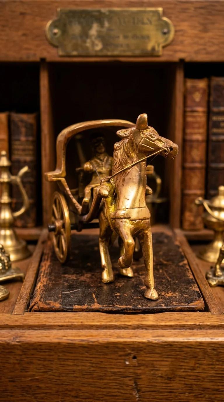 Value Gifts Decorative Brass Vintage Horse Cart Figurine Two Moustaches Style