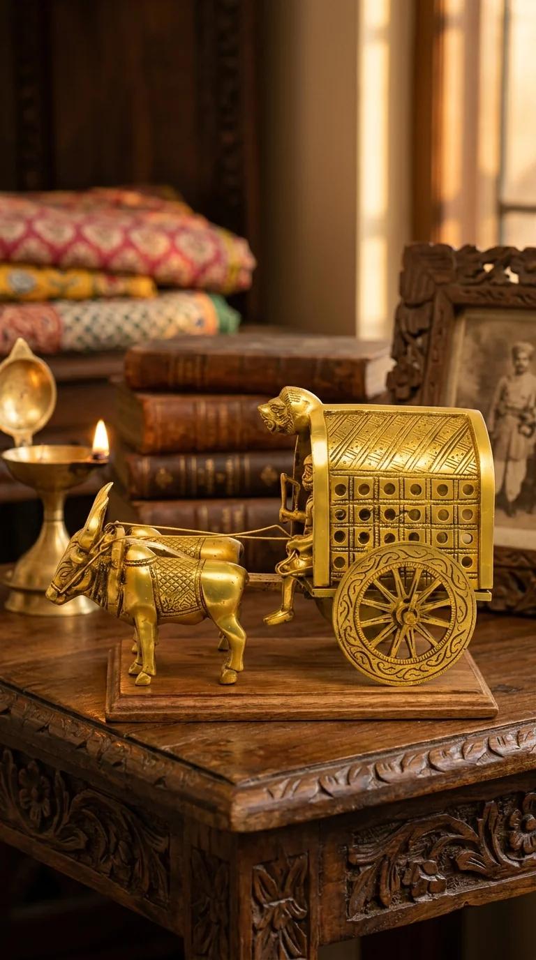 Value Gifts Handcrafted Brass Bullock Cart Figurine for Living Room and Office Table