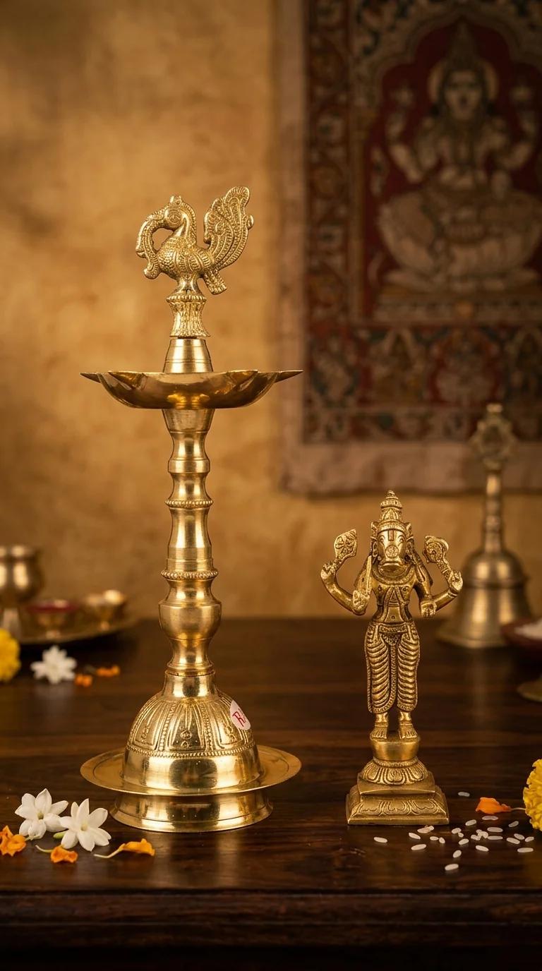 Value Gifts Brass Peacock Diyas Medium Size Set of 2 for Spiritual Home Decor