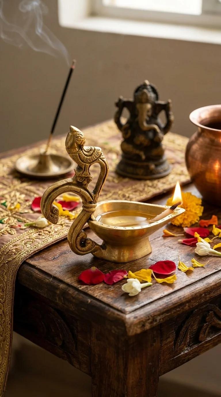 Value Gifts Brass Peacock Handle Diya for Center Table and Spiritual Home Decor