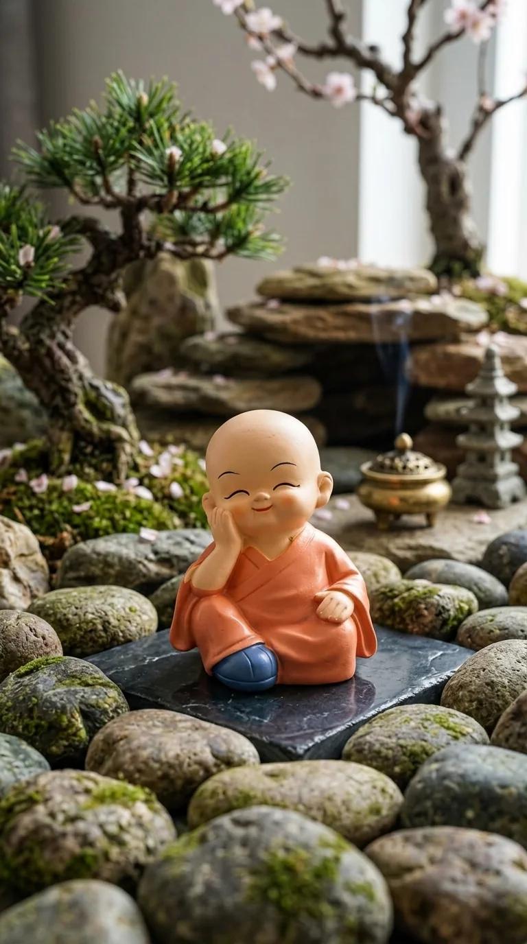 Value Gifts Little Buddha Monks Figurine for Car Dashboard and Living Room