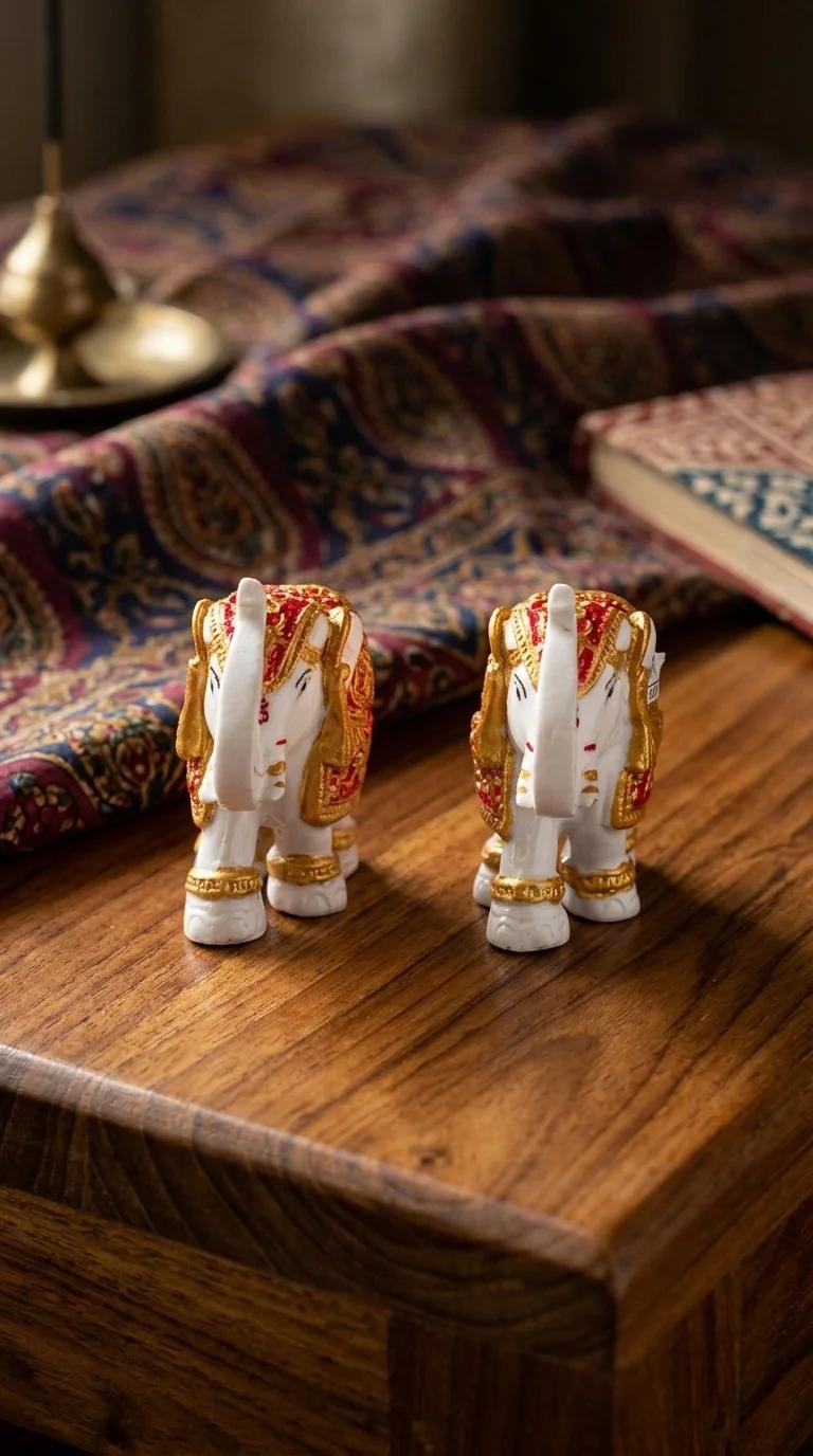 Value Gifts Elegant Golden Elephant Pair Figurines for Living Room Decoration