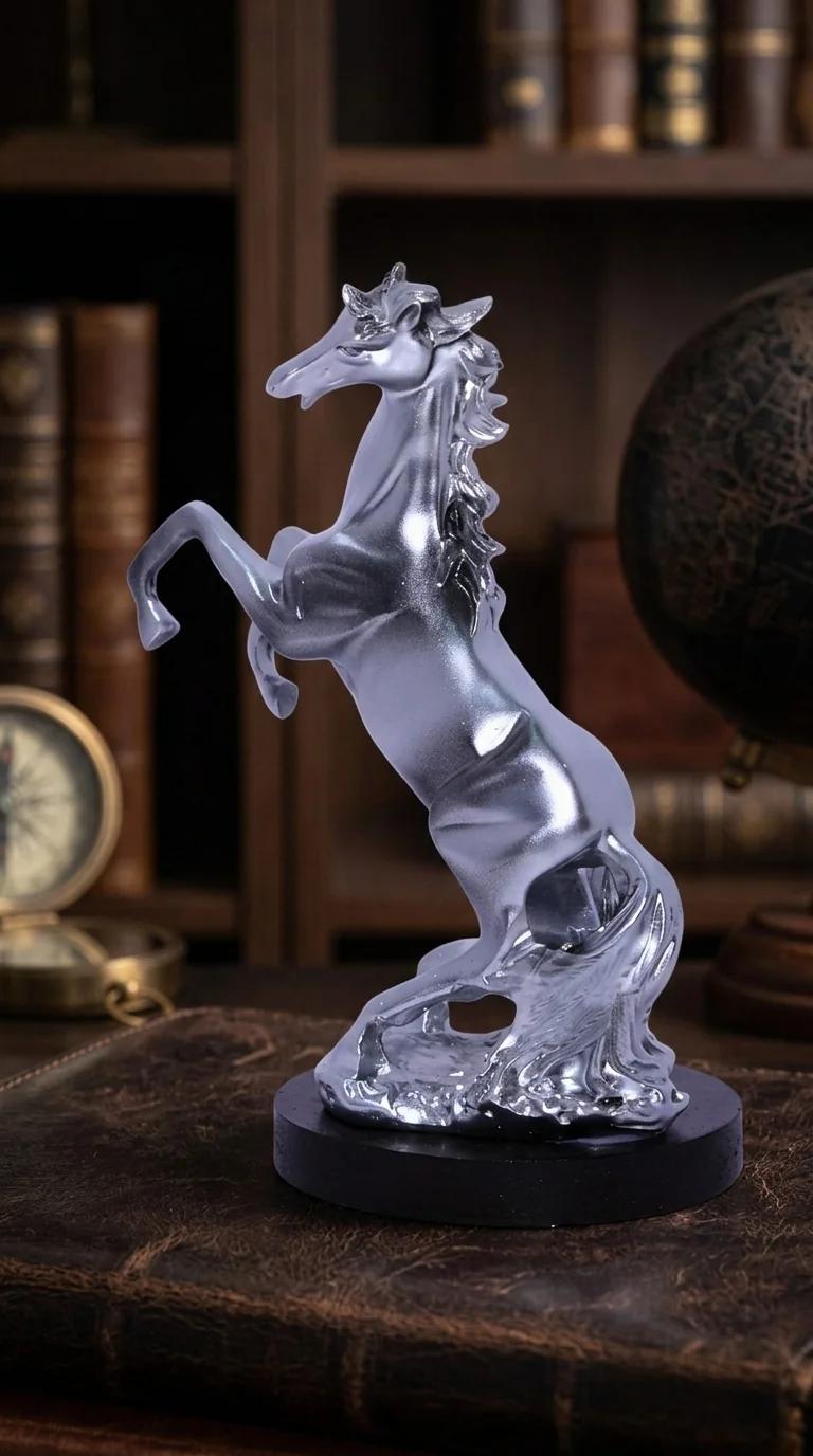 MH Decors Elegant Silver Horse Showpiece for Office, Home, and Table Display