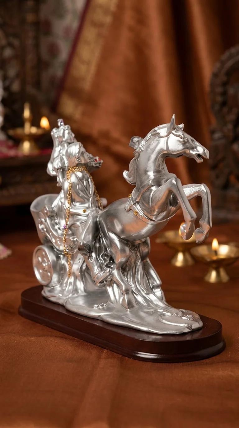 MH Decors Elegant Love Couple on Chetak Horse Figurine for Tabletop and Home Decoration