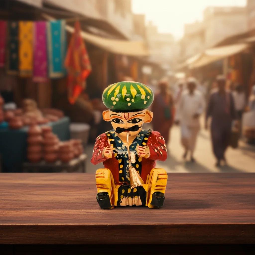 VPH Gift Store Kondapalli Wooden Rajasthani Musician Figurines Set of 6 Handcrafted Decor