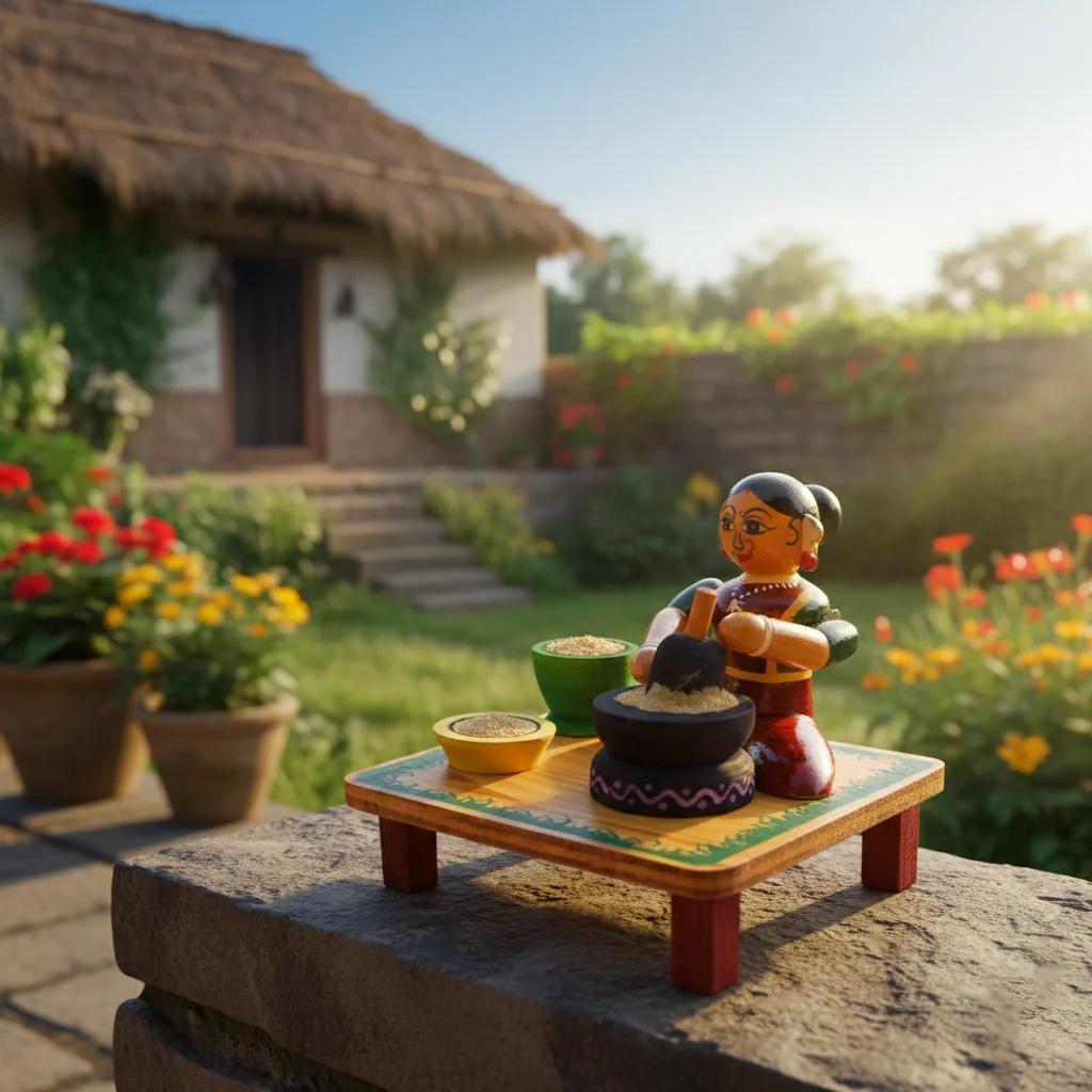 MH Decors Handcrafted Kondapalli Wooden Grinding Lady Showpiece for Home Interiors