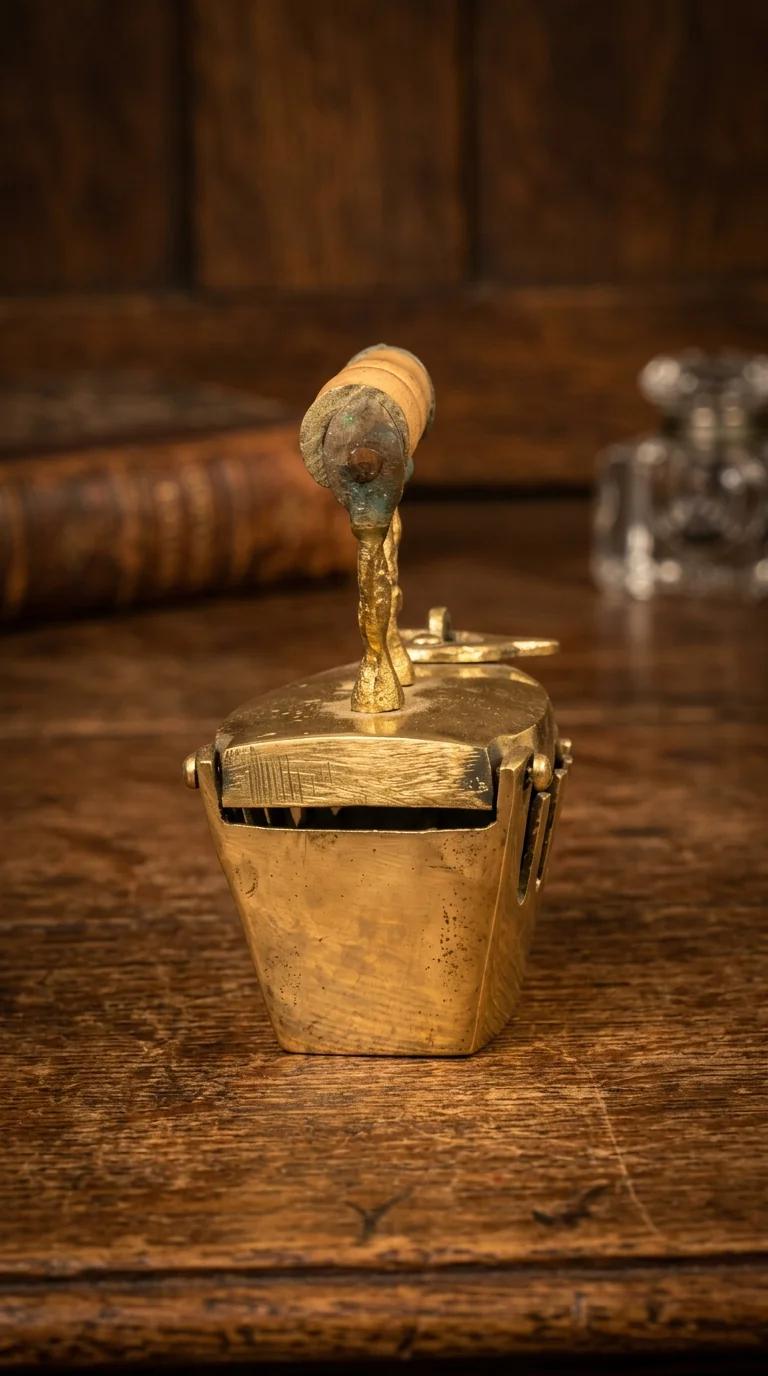 MH Decors Brass Charcoal Iron Press Toy with Wooden Handle for Home Table Decoration