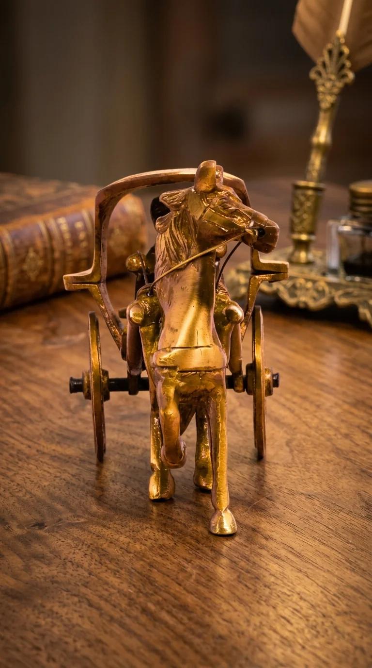 Value Gifts Decorative Brass Vintage Horse Cart Figurine Two Moustaches Style