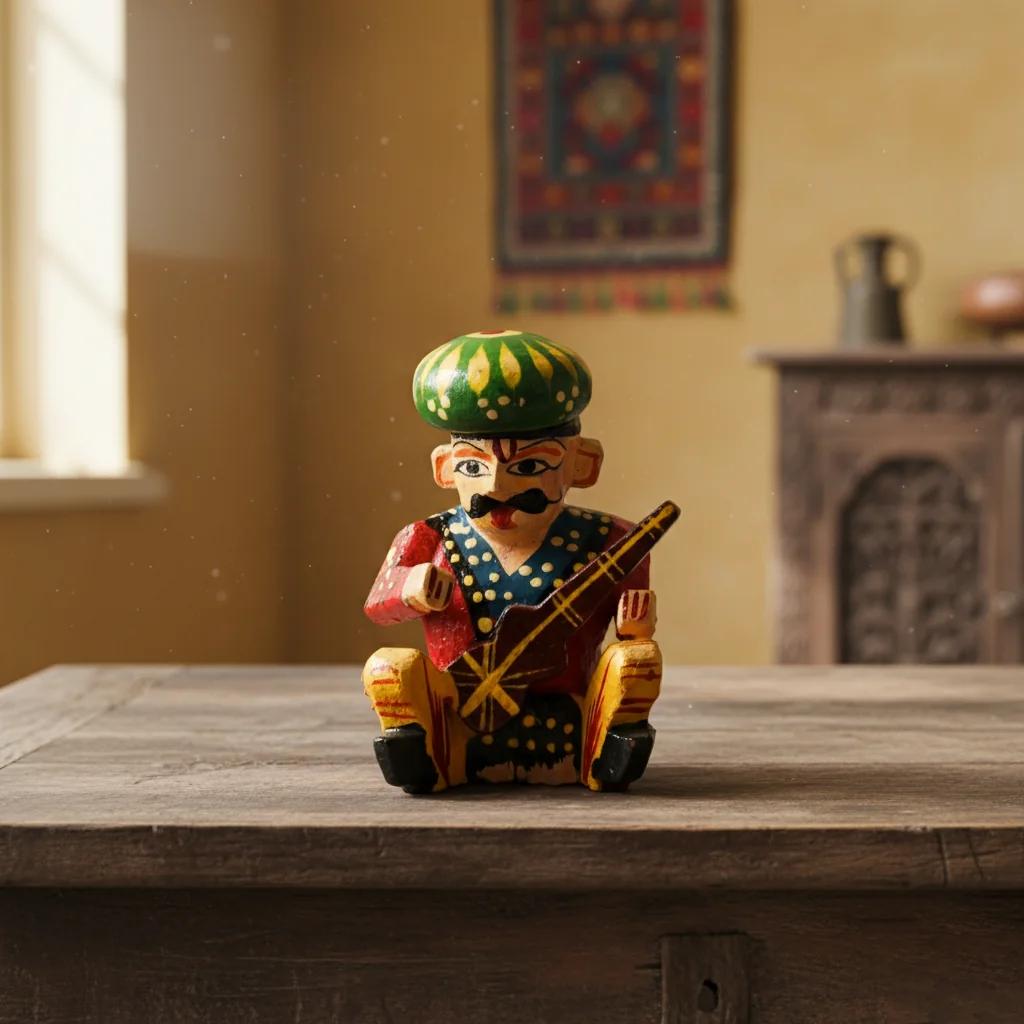 VPH Gift Store Kondapalli Wooden Rajasthani Musician Figurines Set of 6 Handcrafted Decor