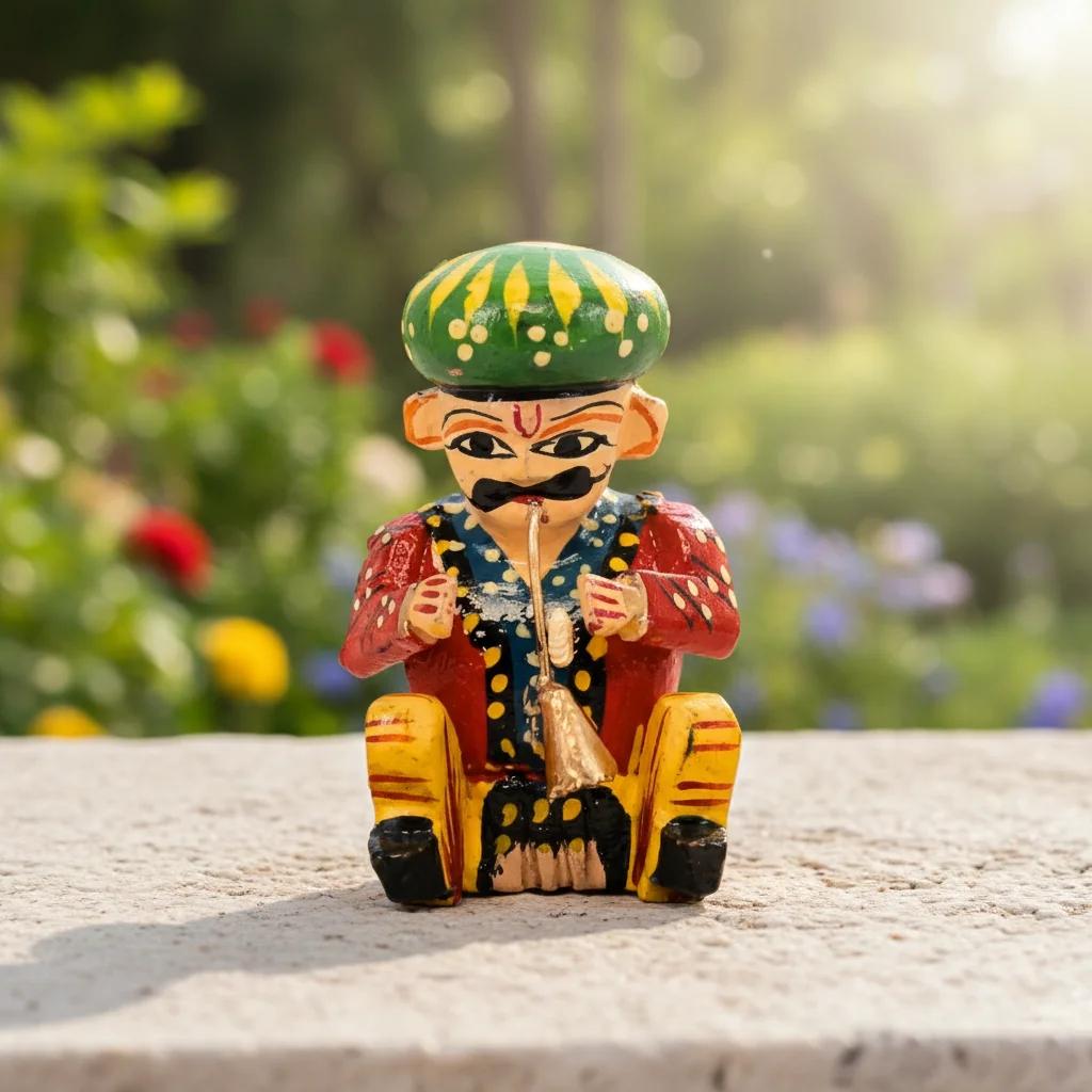 MH Decors Handmade Kondapalli Wooden Musician Bawla Set Decorative Figurines for Living Room