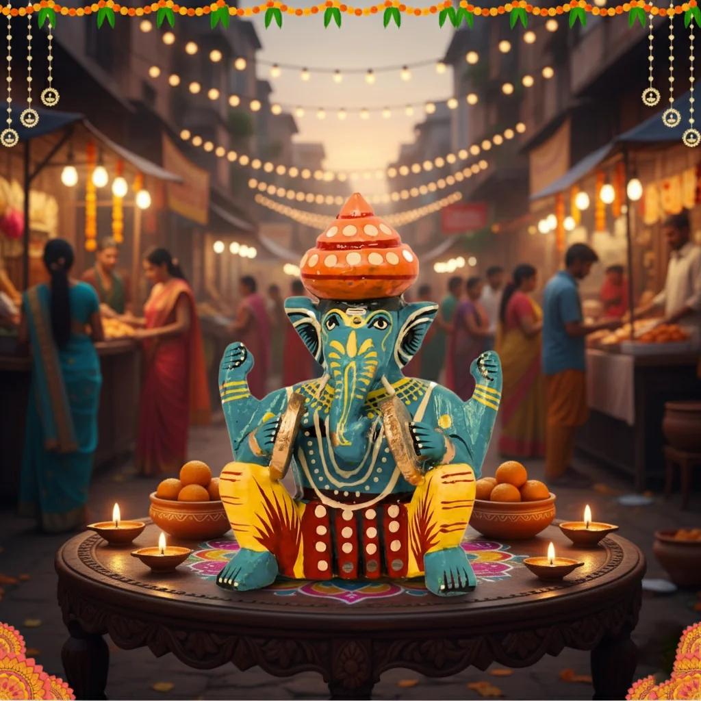 MH Decors Handcrafted Kondapalli Wooden Ganesha Musician Doll Set of 6 for Home Display