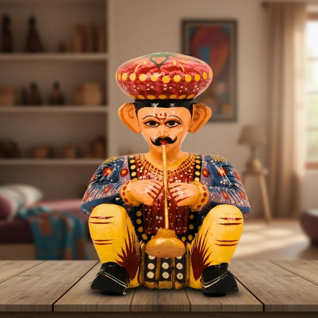 MH Decors Kondapalli Jaipur Musician Bawla Wooden Set of 6 Handmade for Living Room