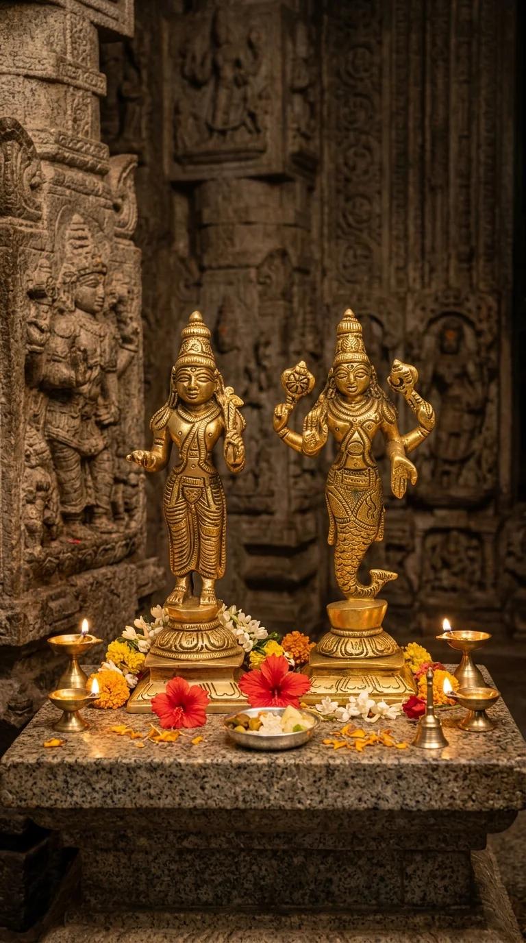 MH Decors Handcrafted Brass Vishnu Dasavatharam Statues for Pooja Room Display