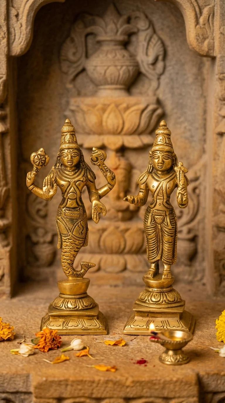 MH Decors Handcrafted Brass Vishnu Dasavatharam Statues for Pooja Room Display