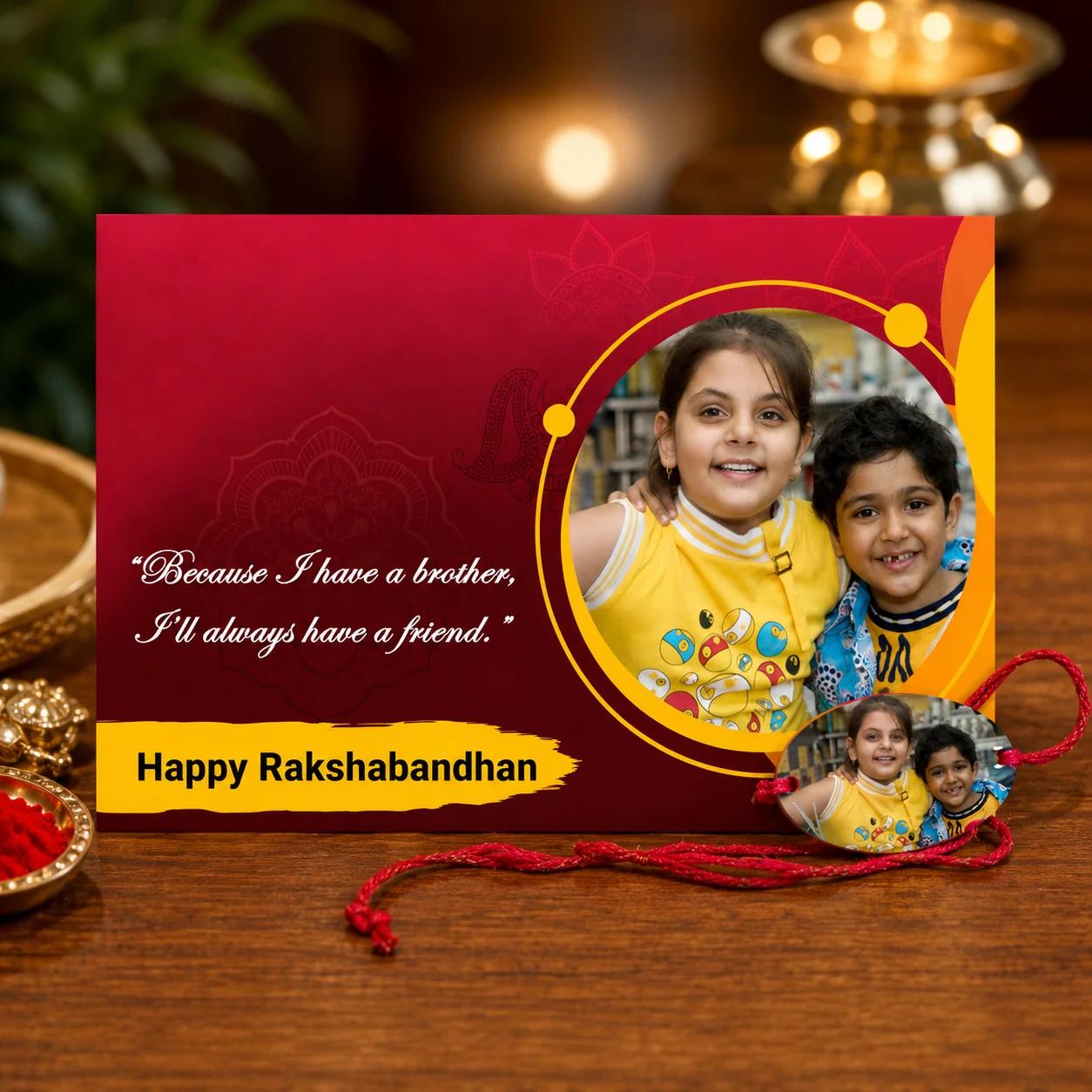 Personalized Photo Rakhi with Greeting Card for Brother