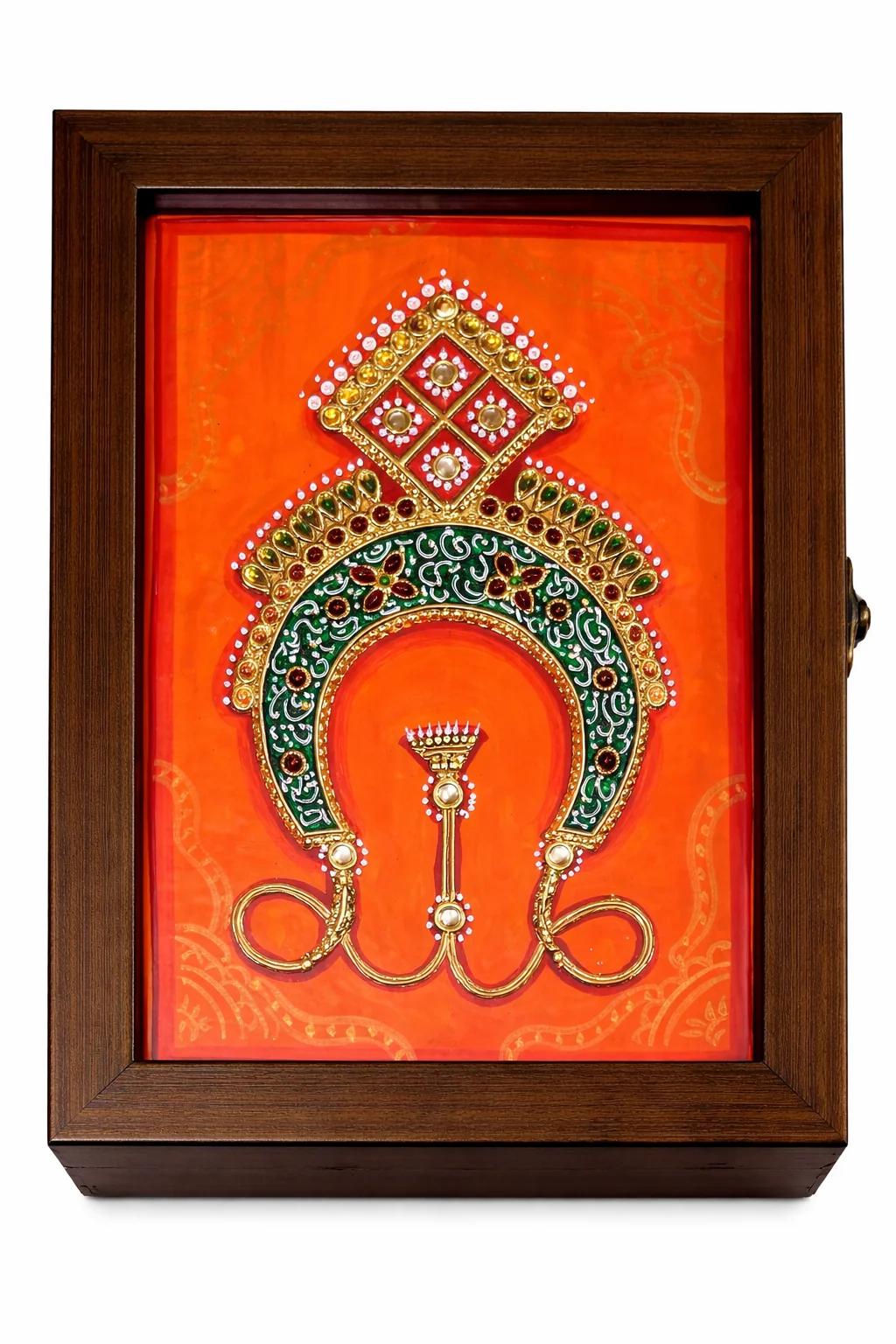 Handcrafted Tanjore Traditional Toran Jewelry Box (8.5x5 Inch) – Orange Gold Kundan Decorative Gift Box