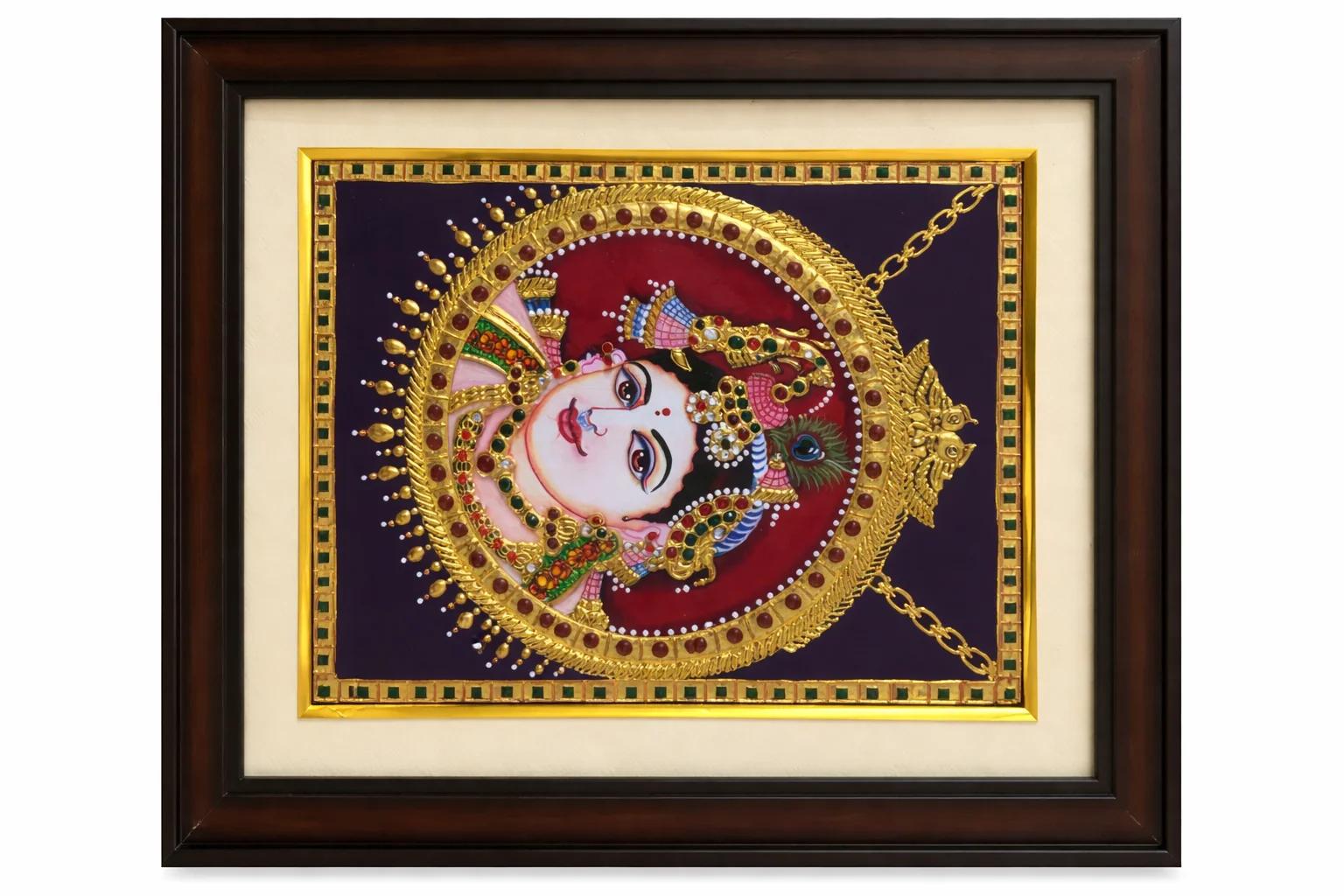 Handcrafted Tanjore Krishna Face Jewelry Box (12x14 Inch) – Gold Foil Kundan Decorative Gift Box