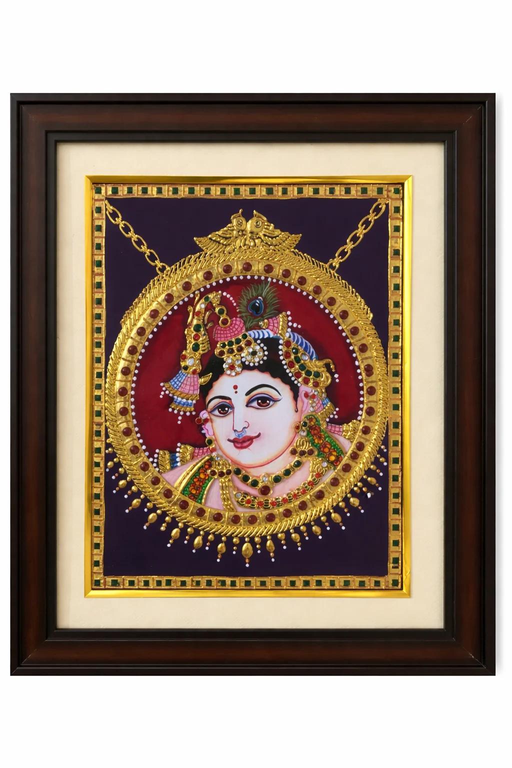 Handcrafted Tanjore Krishna Face Jewelry Box (12x14 Inch) – Gold Foil Kundan Decorative Gift Box