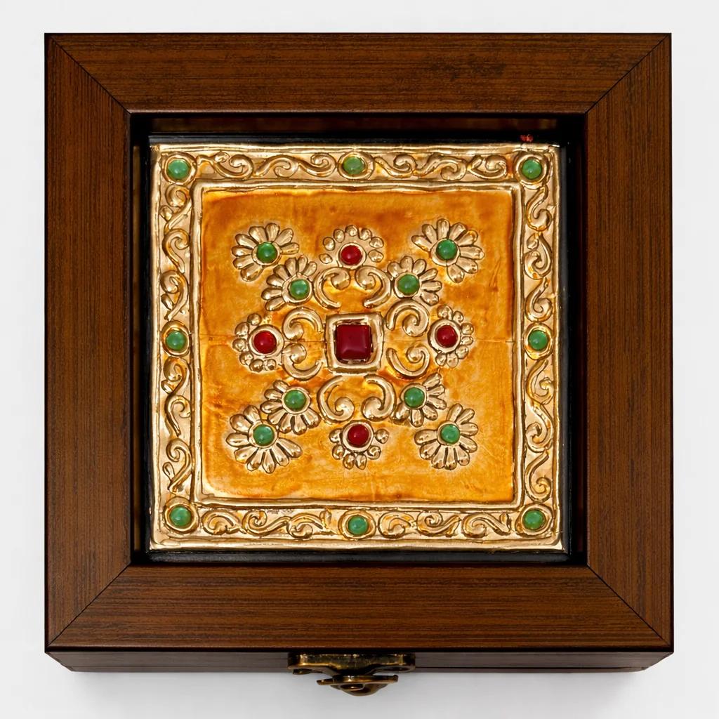 Handcrafted Tanjore Floral Kundan Jewelry Box (5x5 Inch) – Gold Foil Decorative Gift Box