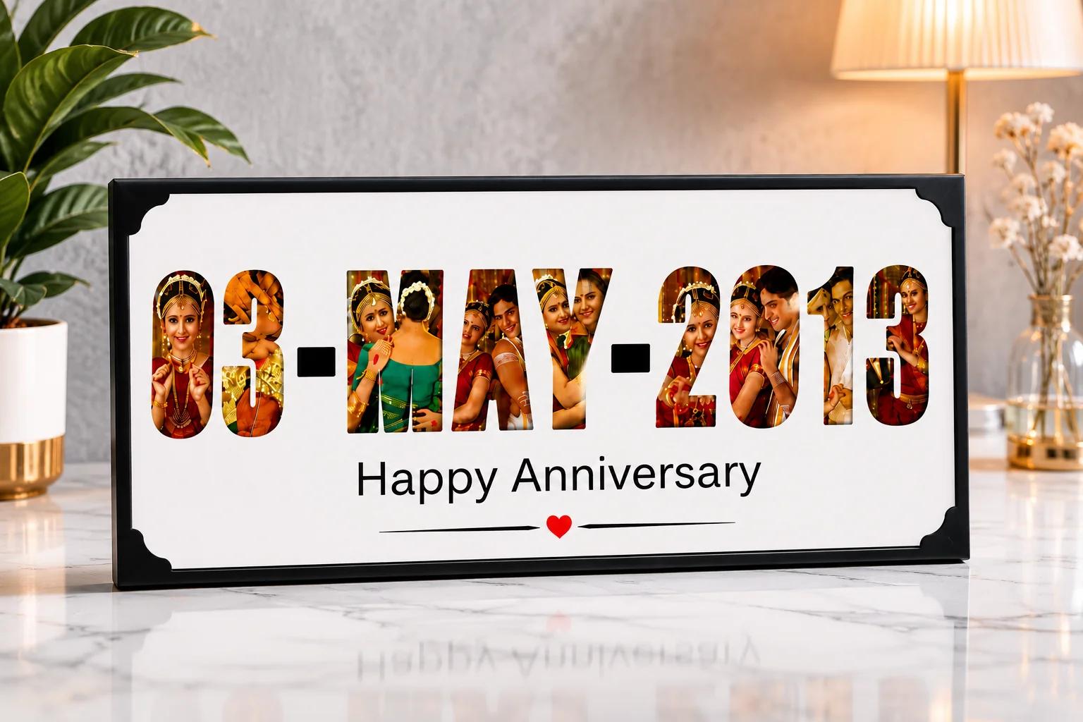 MH Decors Rectangle Wooden Date Photo Frame Custom Romantic Gift