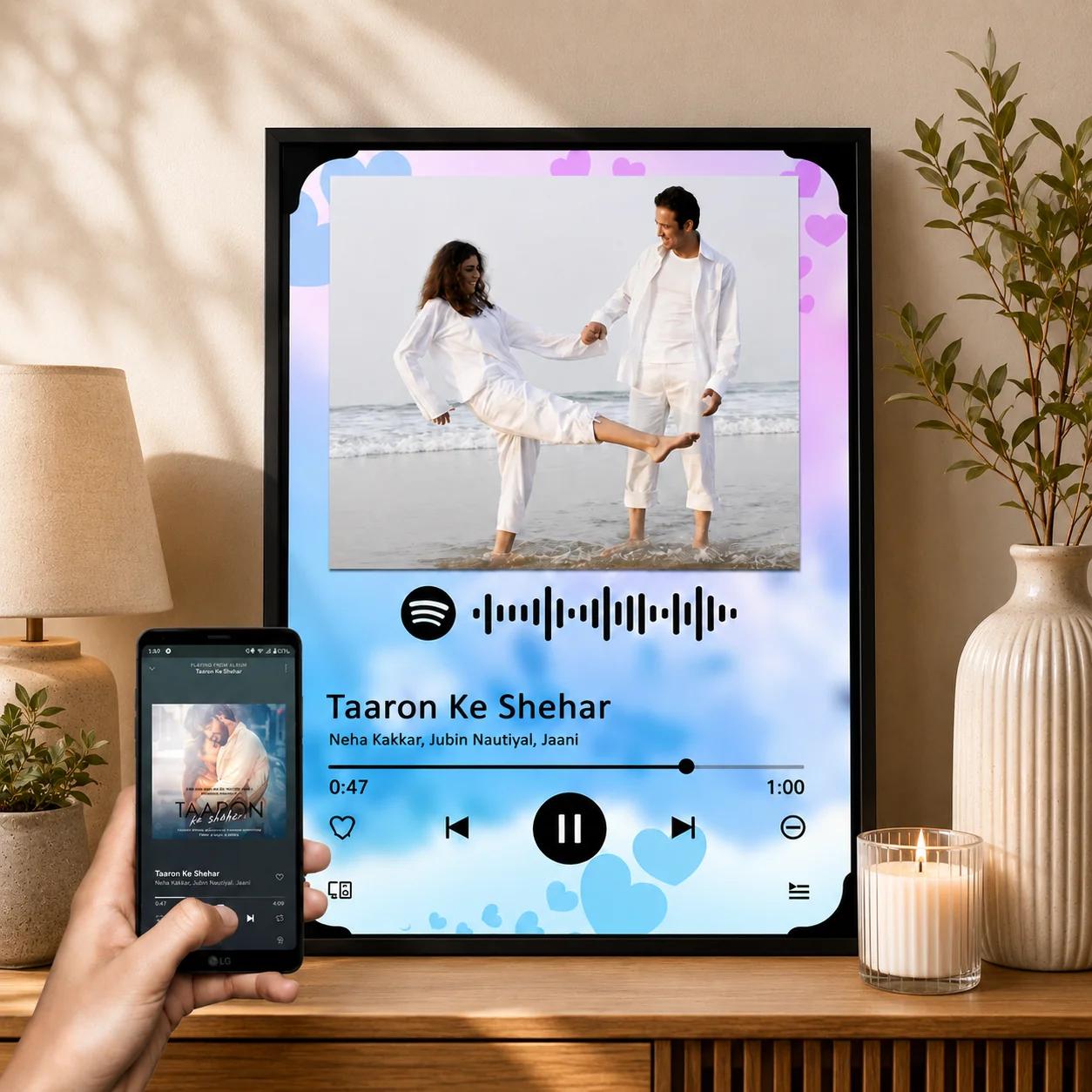 MH Decors Custom Spotify Memory Plaque Wooden Song and Photo Gift Medium
