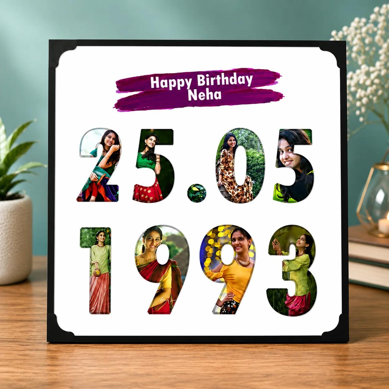 MH Decors Engraved Wooden Square Photo Frame with Date Custom Gift