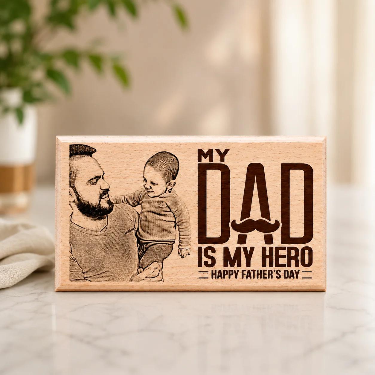 MH Decors Engraved Daddy Photo Frame Custom Wooden Gift Medium Size