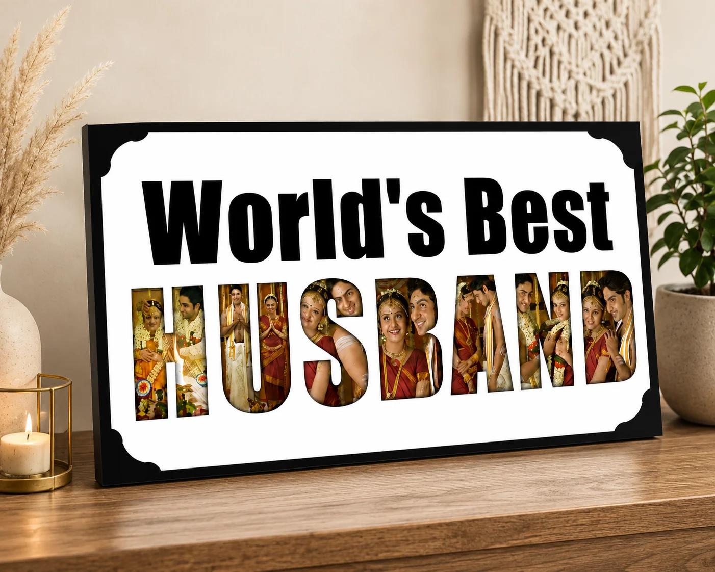 MH Decors World’s Best Hubby Wooden Photo Frame Personalized Romantic Gift 6x12 Inches