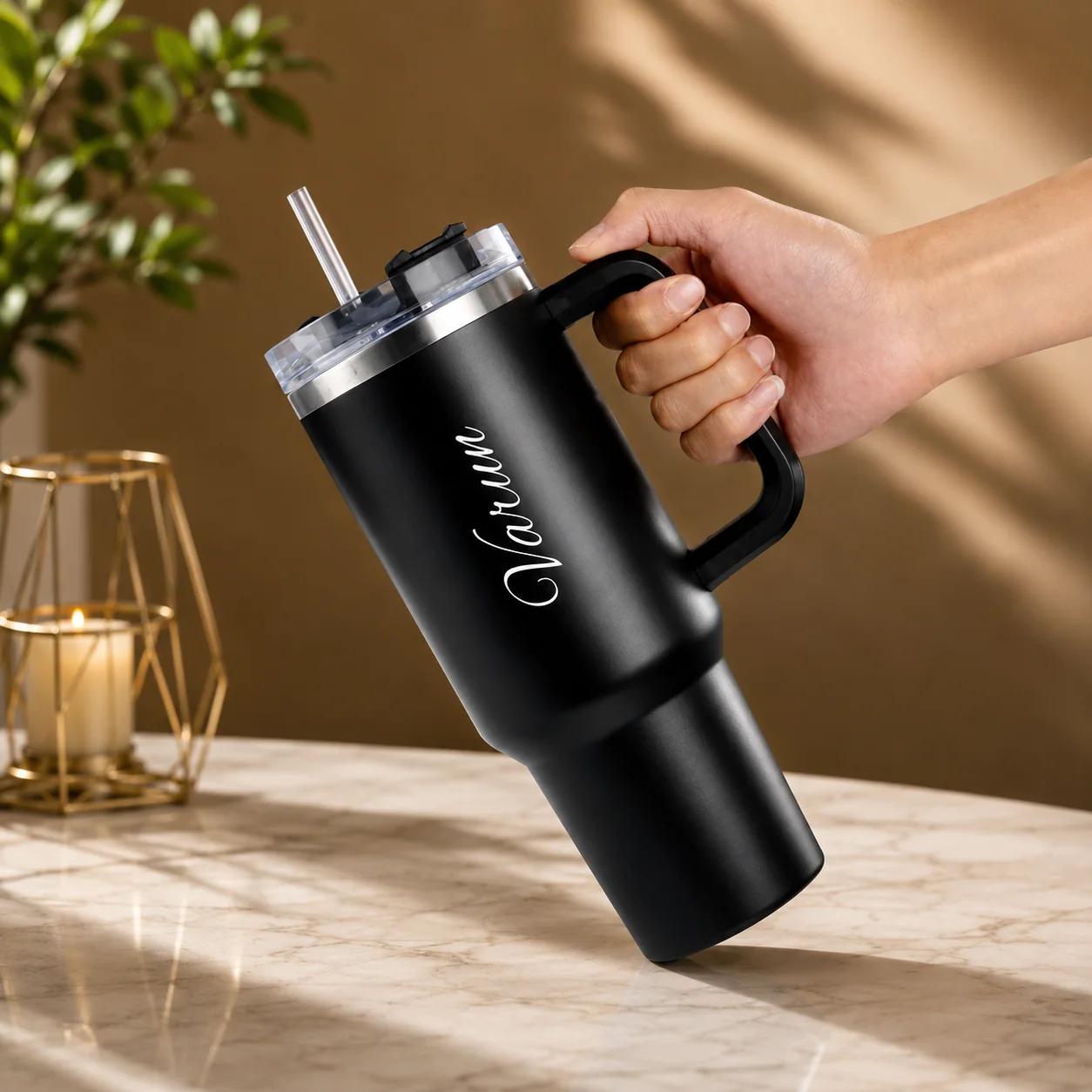 MH Decors Custom Insulated Travel Mug 1200ml with Steel Straw Gift Item