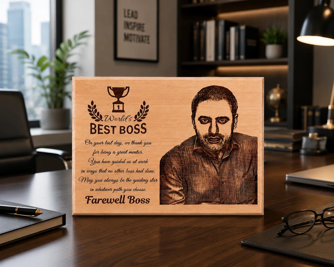 MH Decors Personalized 10x8 Wooden Plaque Farewell Gift Custom Photo Keepsake