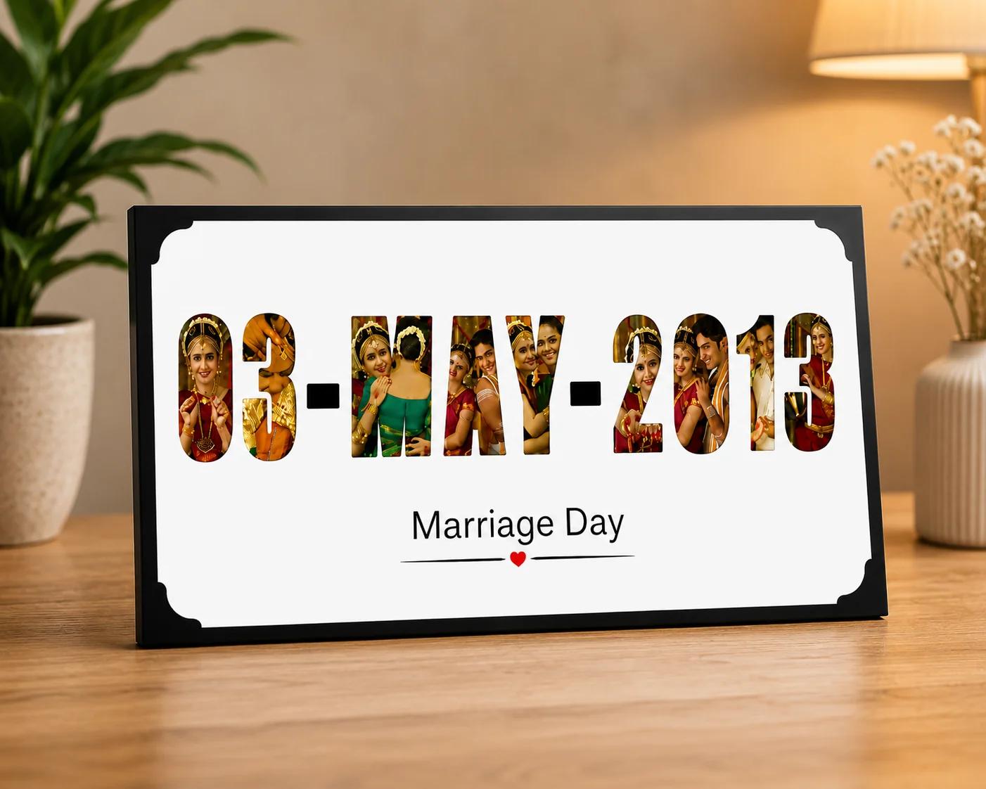 Zpics Custom Wooden Rectangle Photo Frame with Date Personalized Gift