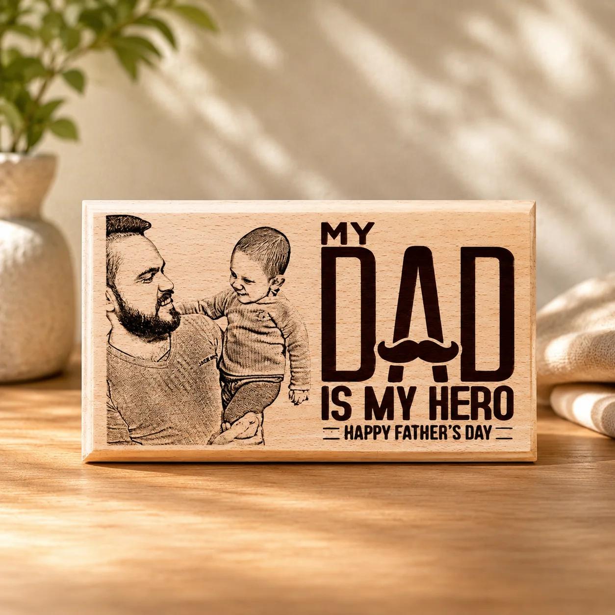 Zpics Engraved Wooden Photo Frame for Dad Fathers Day Gift 10x8