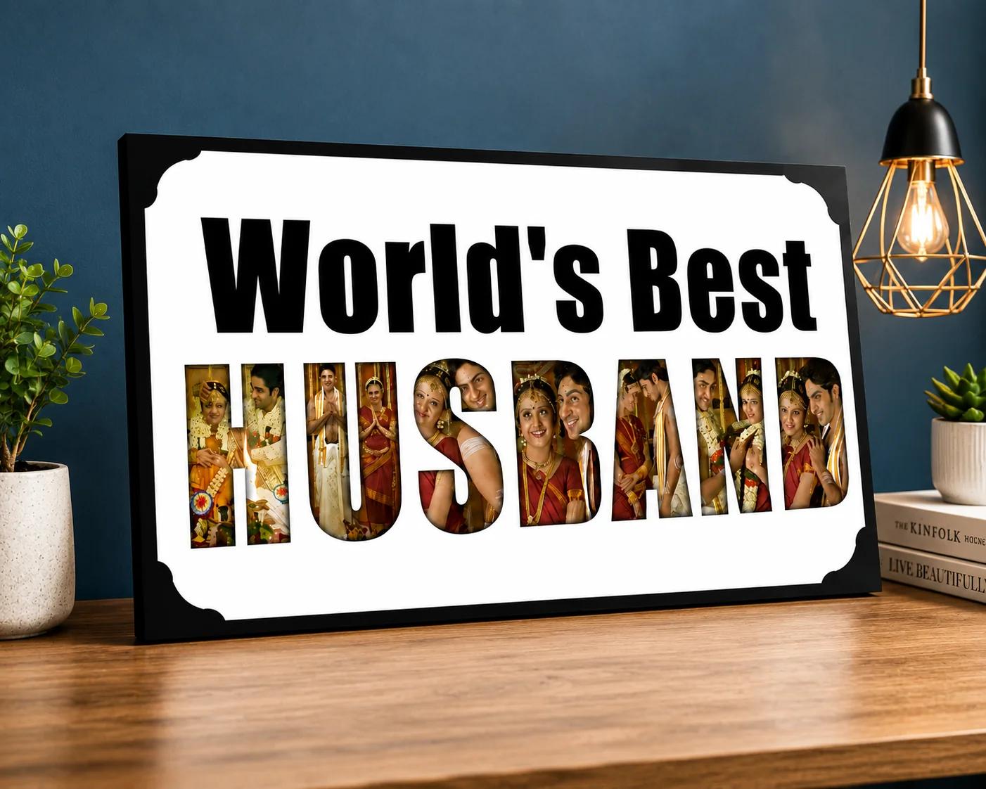 Zpics Romantic Wooden Photo Frame World’s Best Hubby Gift for Him
