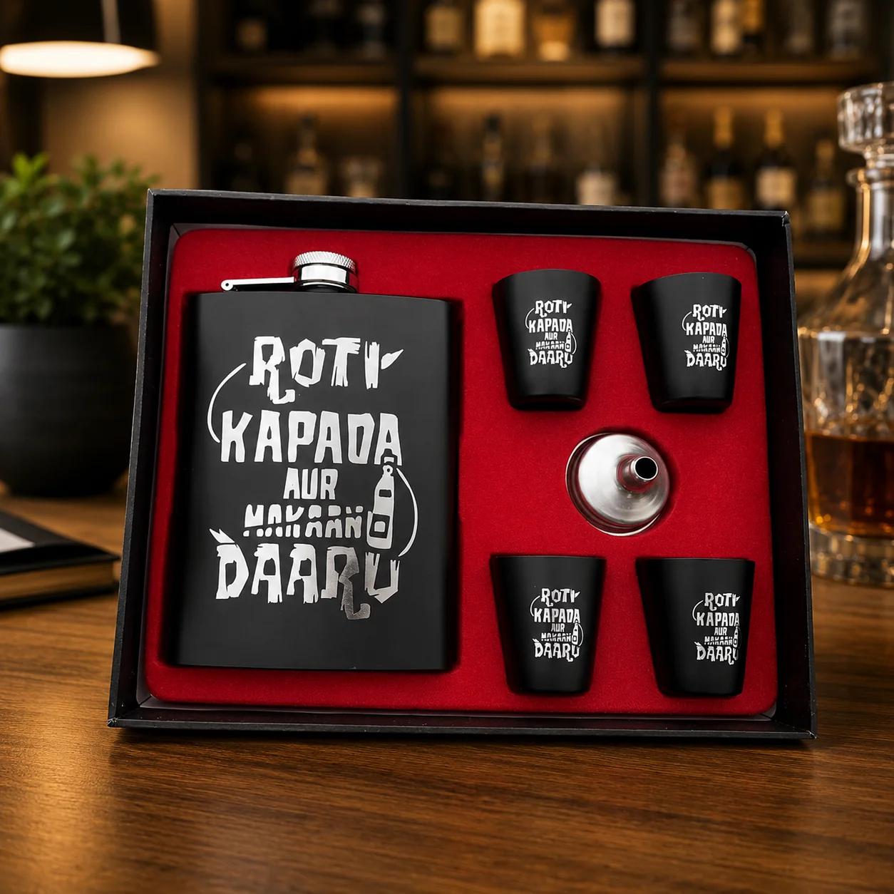 Zpics Custom Hip Flask Gift Set for Men with 4 Glasses Personalized