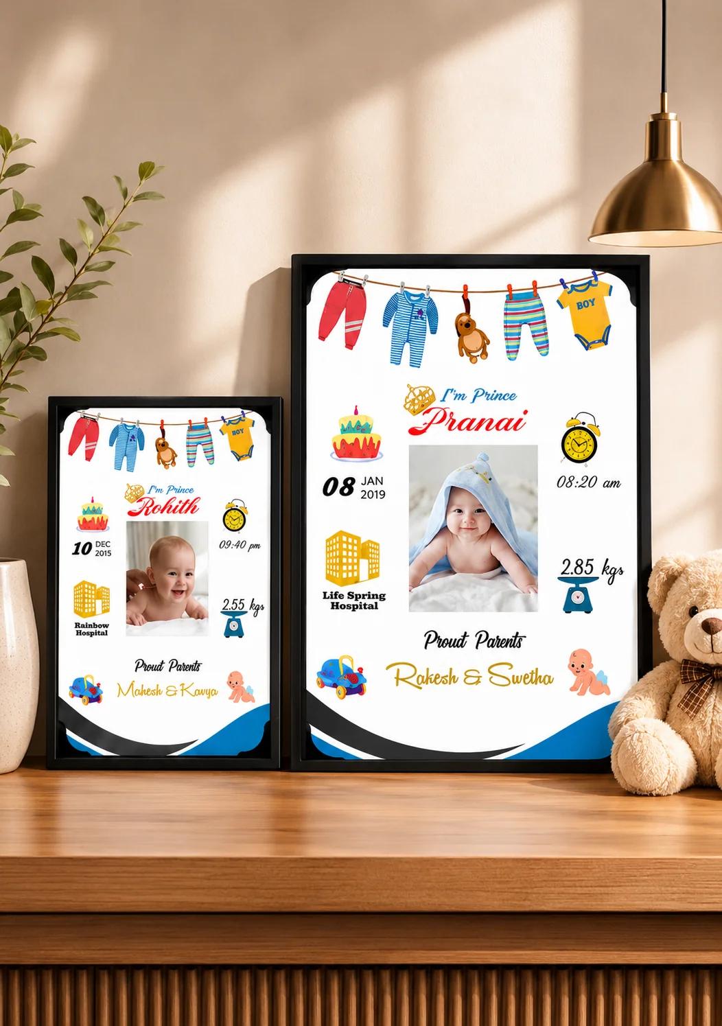 Zpics Baby Boy Birth Details Photo Frame Personalized Wooden Wall Frame Small