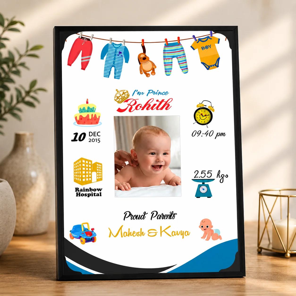 Zpics Baby Boy Birth Details Photo Frame Personalized Wooden Wall Frame Small