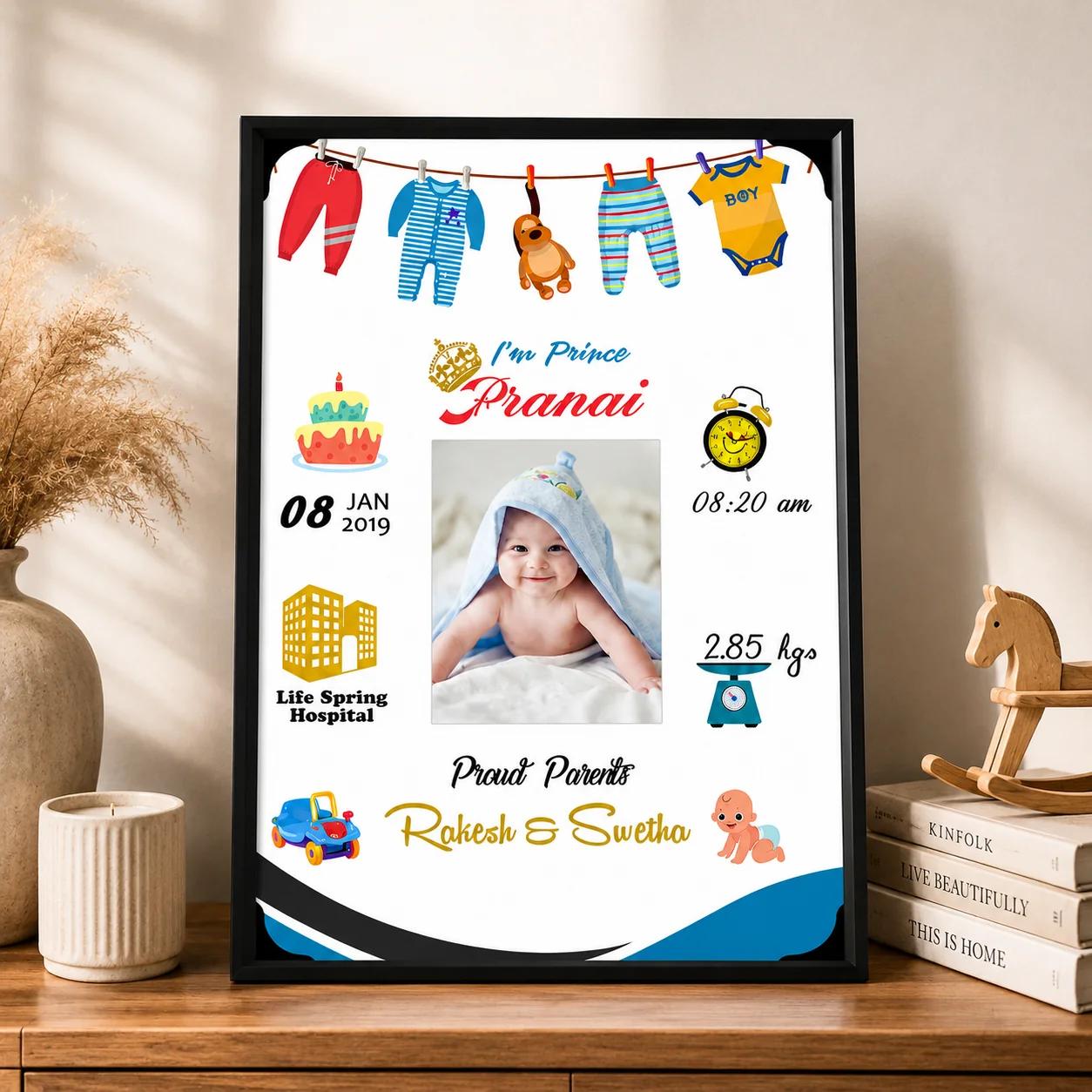 Zpics Custom Baby Boy Keepsake Photo Frame Large Size Birth Memory Gift A3 12x18 Inches