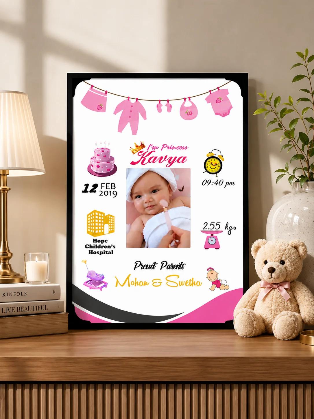 Zpics Baby Girl Birth Details Photo Frame Personalized Wooden Frame Small
