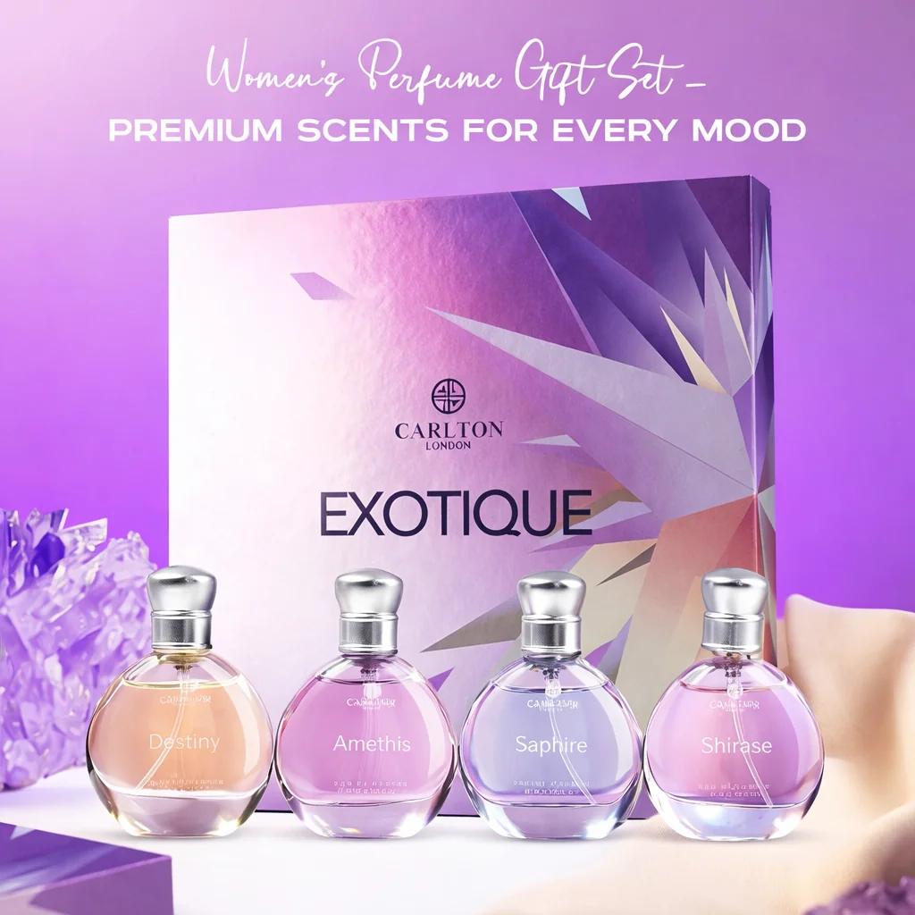 Carlton London Women Exotique Perfume Gift Set (4 x 30ml) Rose, Orange, Cedar & Honey