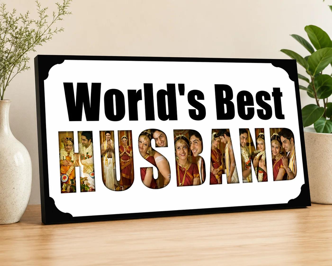 Personalized World's Best Hubby Engraved Wooden Photo Frame Gift for Husband(Large)