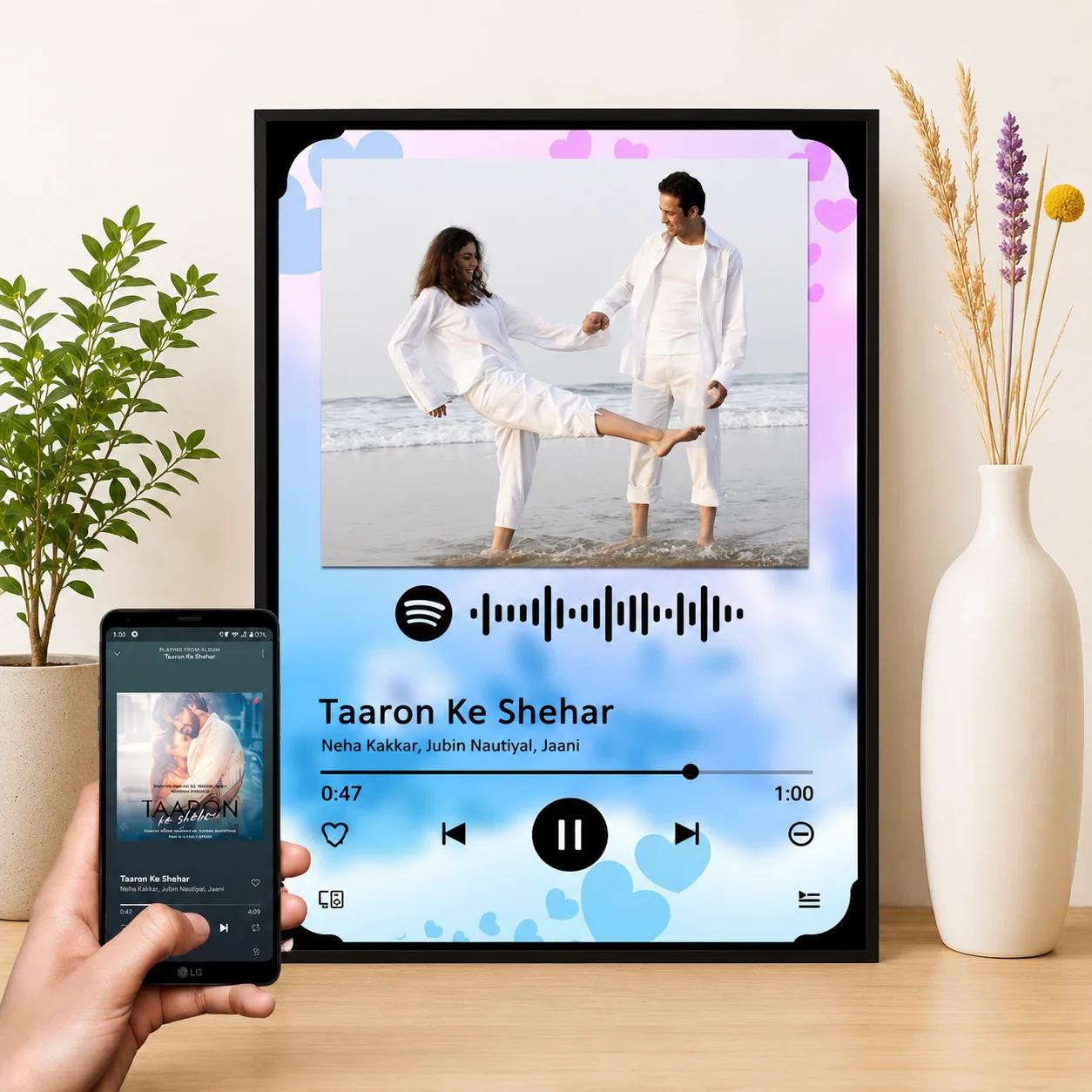 Personalized Wooden Spotify Plaque Song And Photos Of Your Choice(Medium A4 8x12 Inches)